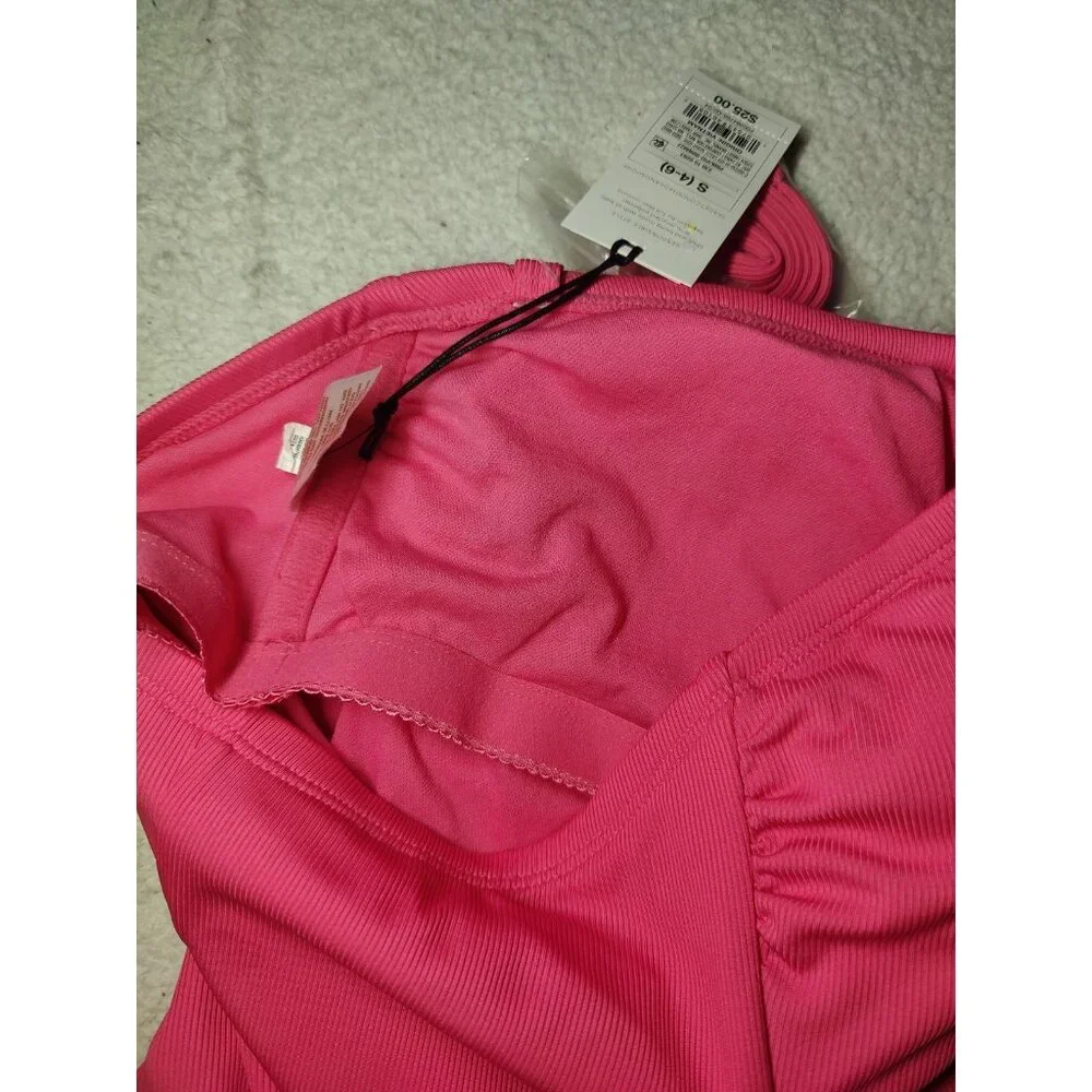 Shade‎ & Shore Pink Ruched Ribbed Convertible One-Piece Swimsuit M 8-10 NWT